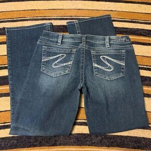 Silver Jeans Flare Aiko‎ Bootcut Denim W32 L31 Distressed Dark Wash